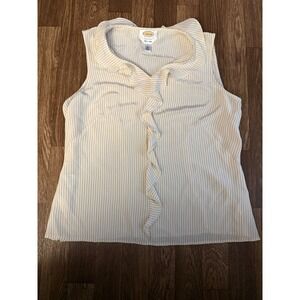 Talbots Silk Blouse Sleeveless Ruffle Front Striped‎ Top Career Size 14